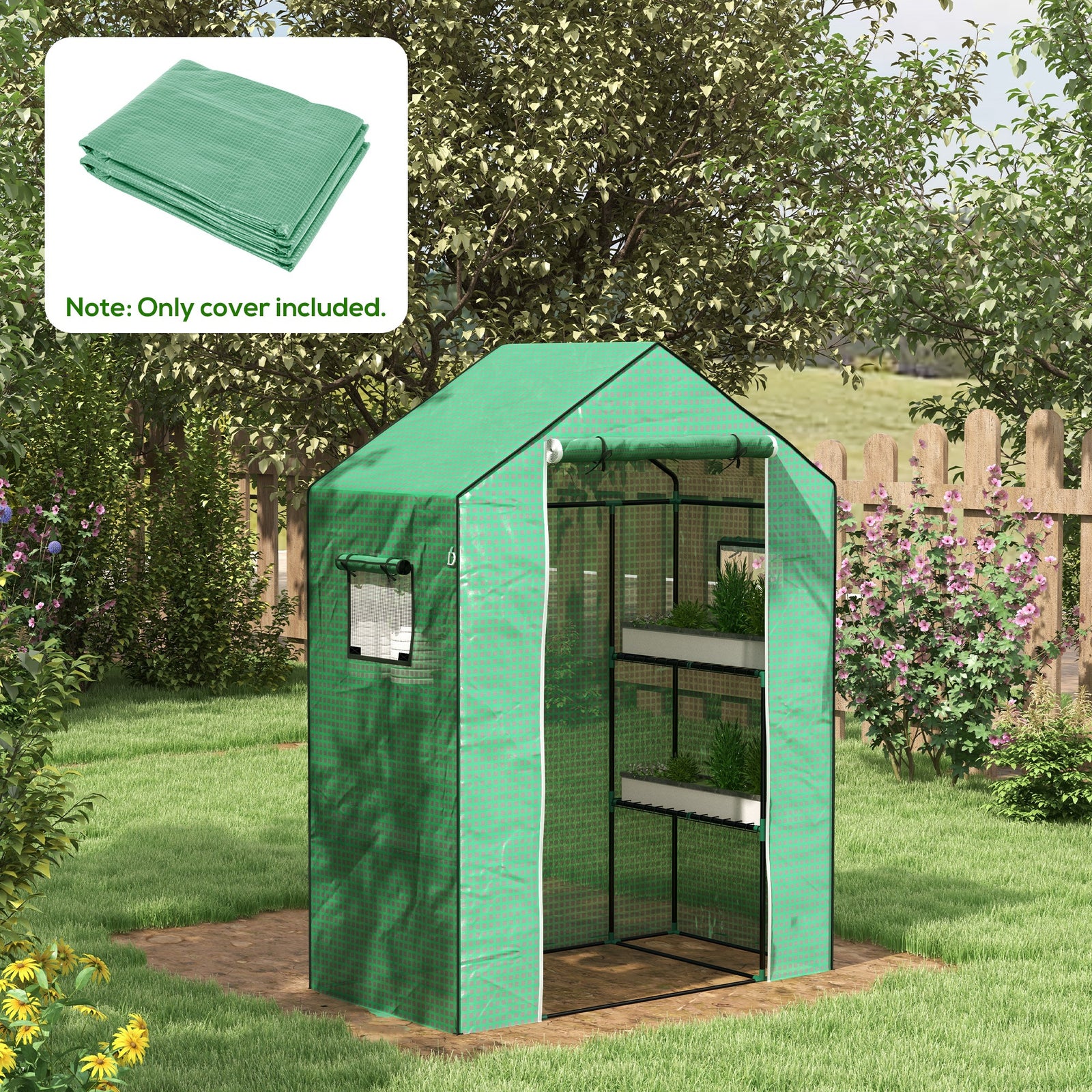 Greenhouse Cover Replacement Walk-in PE Hot House Cover with Roll-up D