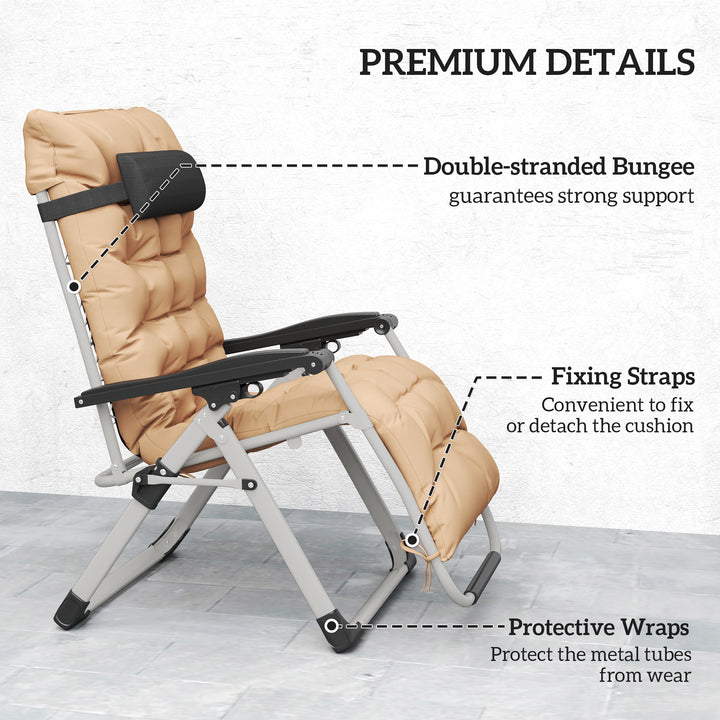 2 Piece Reclining Zero Gravity Sun Loungers with Cushions, Khaki