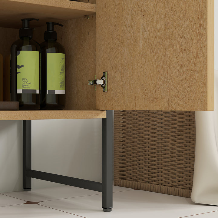 Bathroom Vanity Unit, Under Sink Storage Cabinet with Soft-Close Doors for Basin without or with Pedestal, Natural