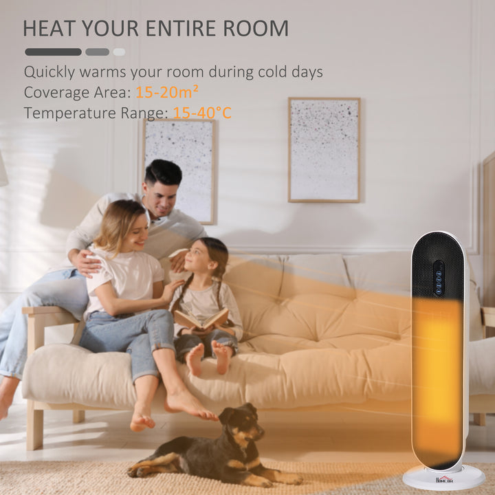 Ceramic Space Heater, Indoor Tower Heater with 2 Heat, Oscillation, Remote Control, Timer, Tip-Over & Overheating Protection, 1200W/2000W, White