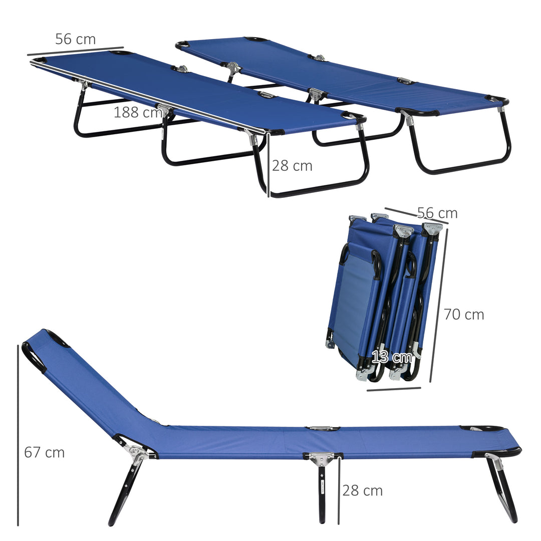 Set of Two Metal Frame Folding Sun Loungers - Blue
