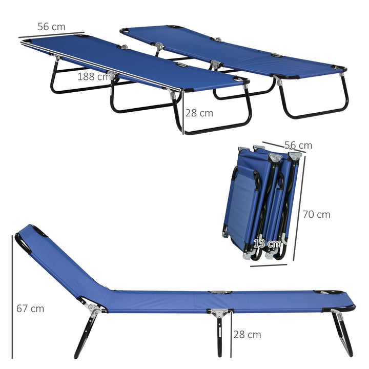 Set of Two Metal Frame Folding Sun Loungers - Blue