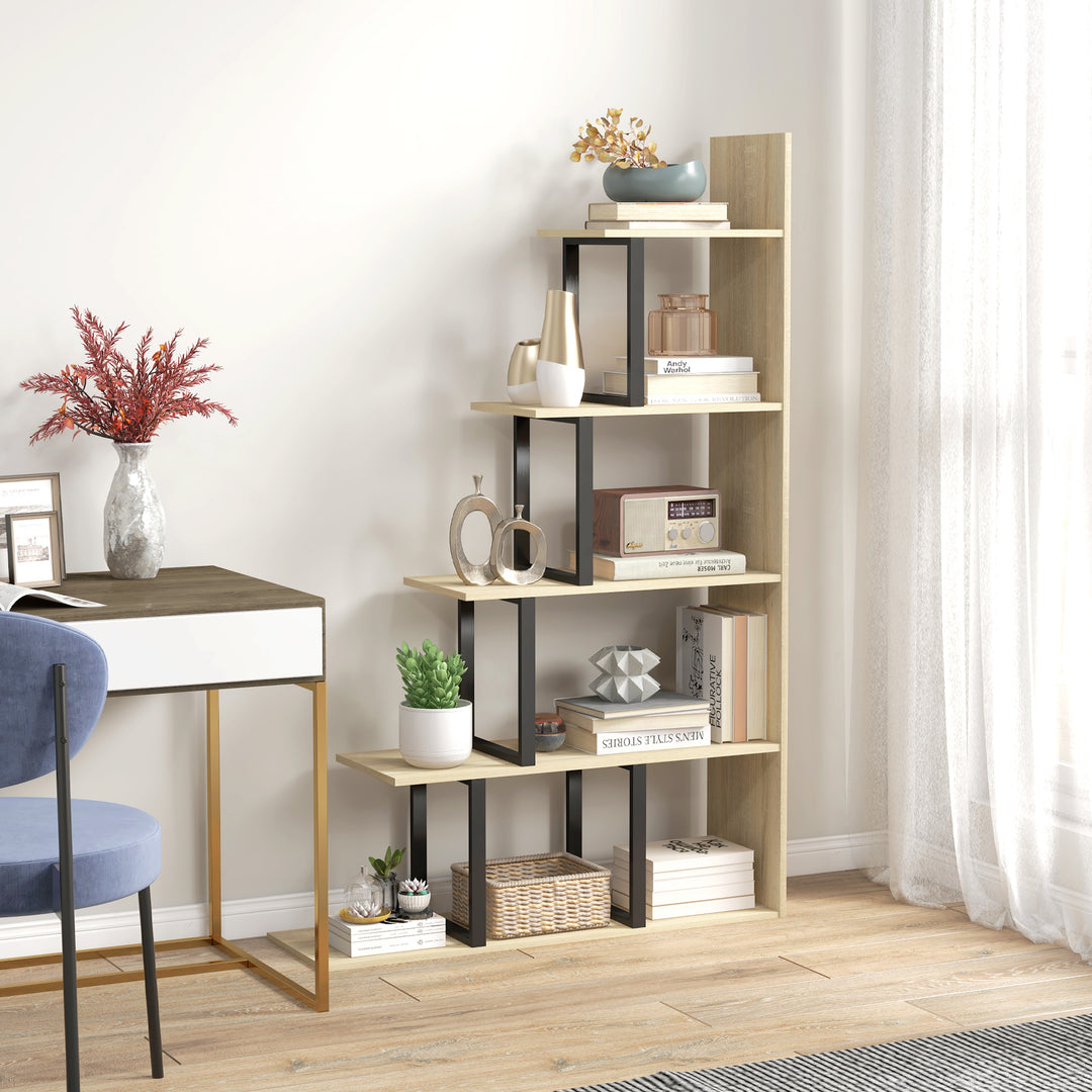 5-Tier Bookcase, Wooden Ladder Bookshelf Display Stand, Oak