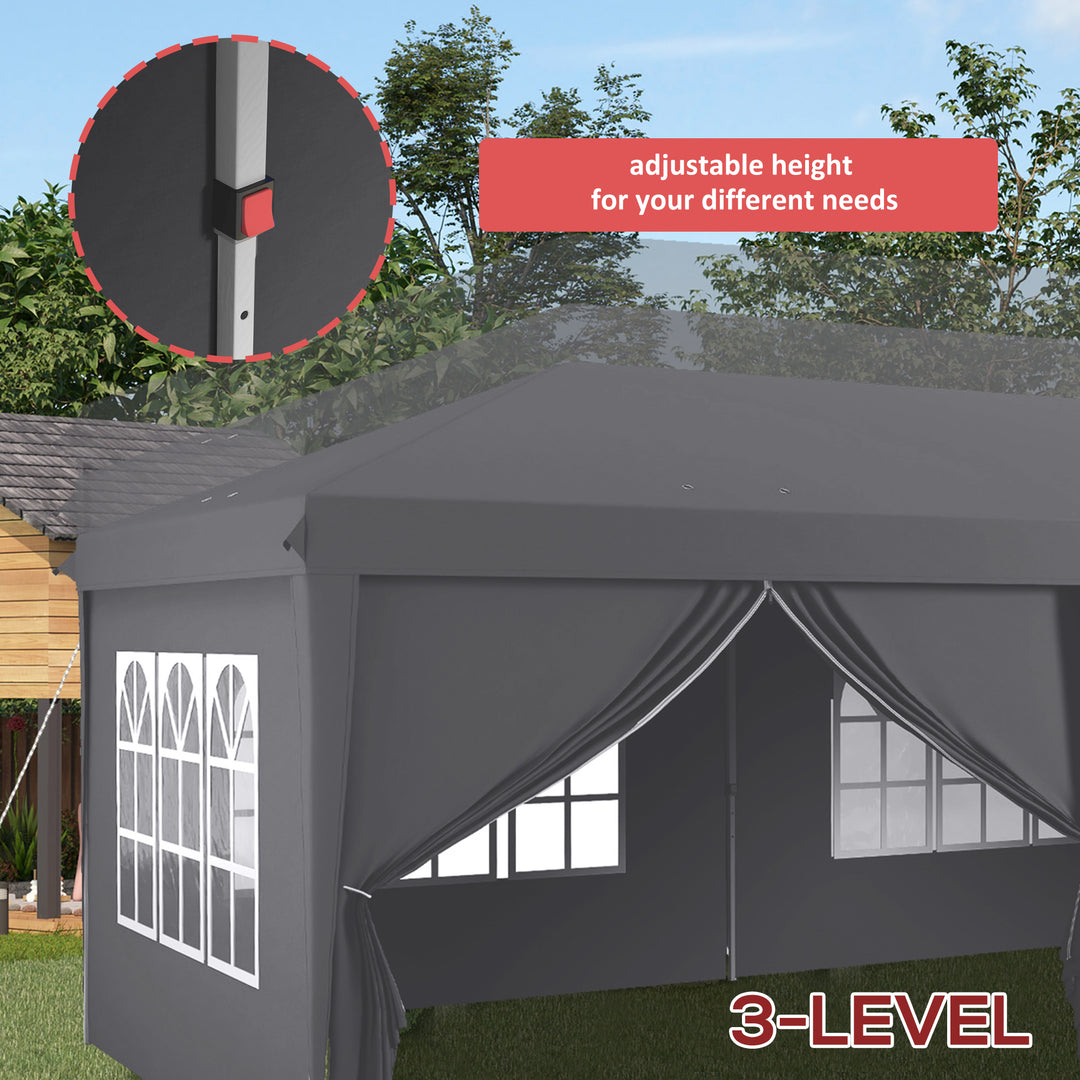 3 x 6 m Garden Pop Up Gazebo, Wedding Party Tent Marquee, Water Resistant Awning Canopy with Sidewalls, Windows, Carry Bag, Grey