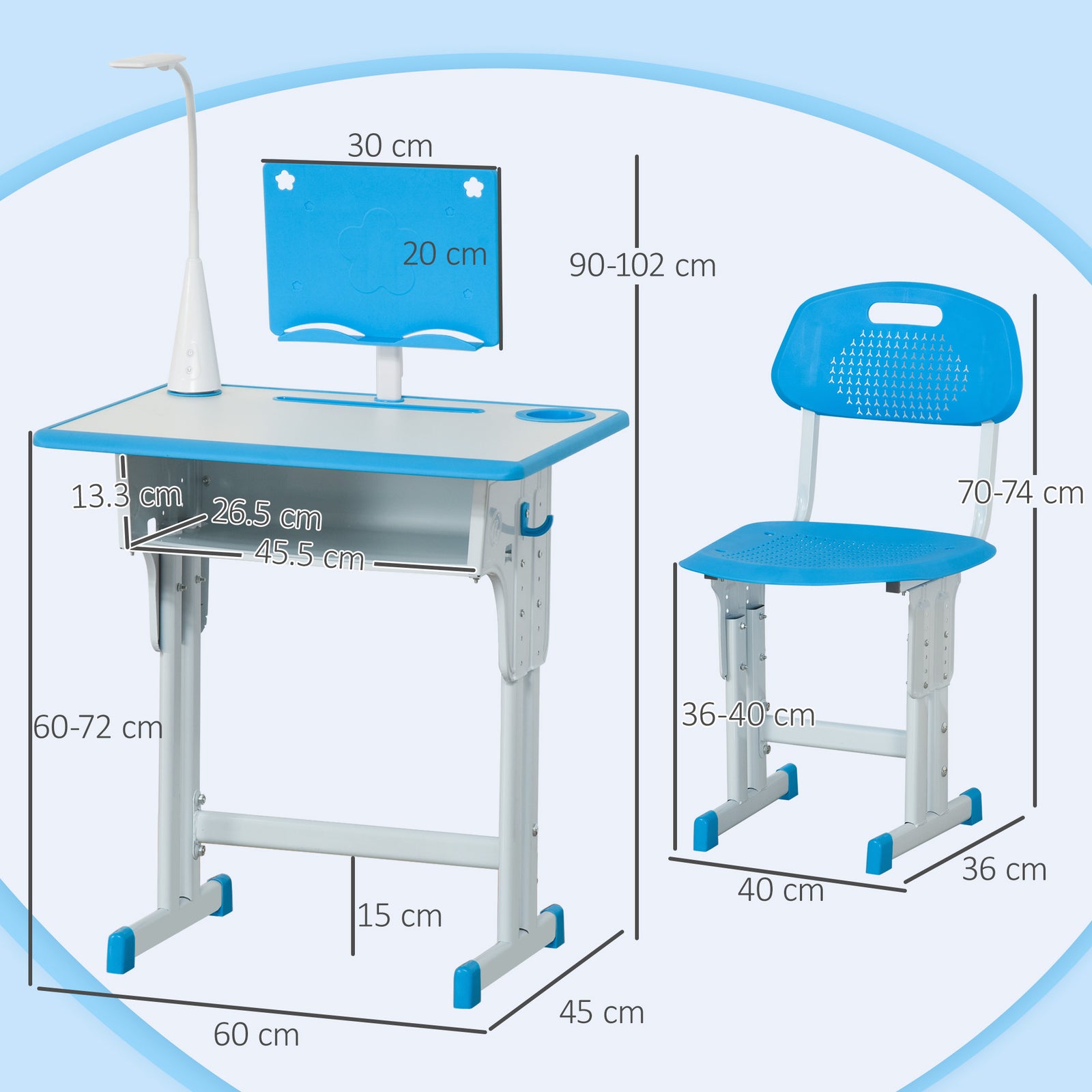 Kids Desk and Chair Set Adjustable Height Study Table Set with Drawer,