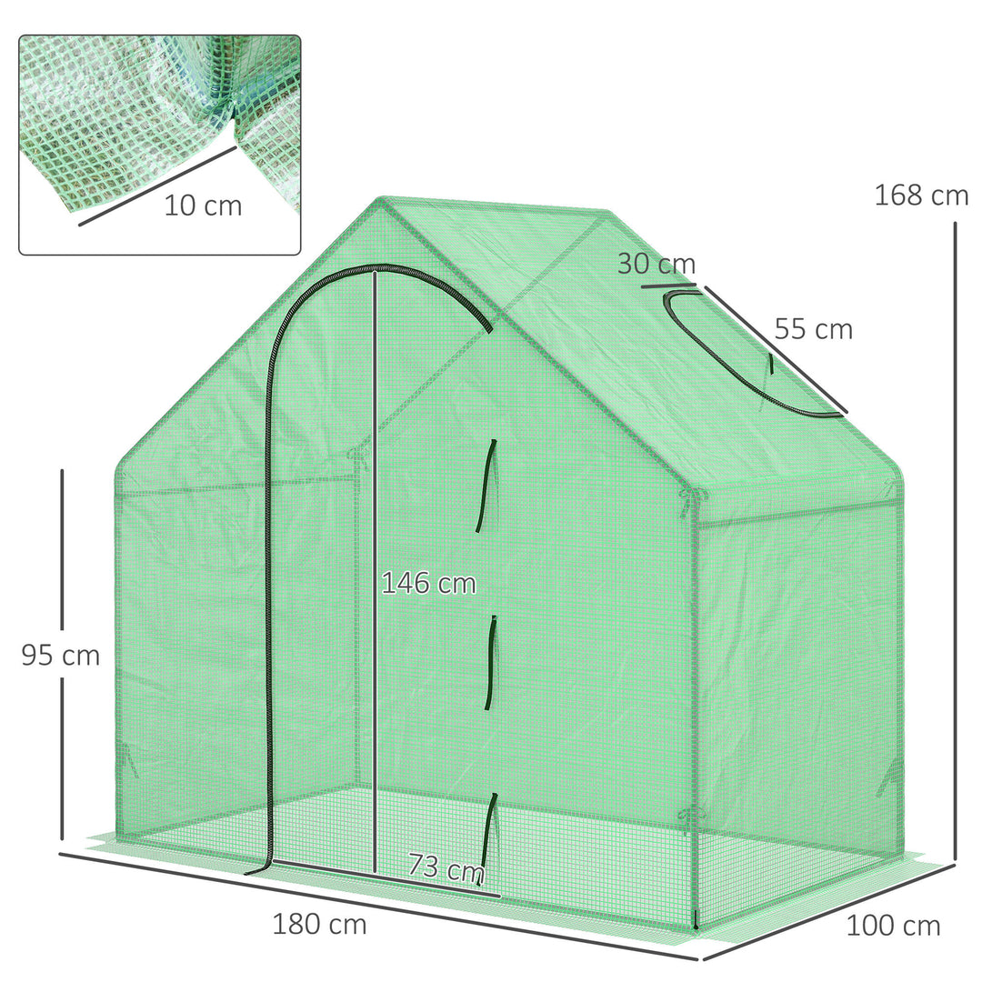 Walk In Tomato Greenhouse Garden Outdoor Mini Greenhouse Flower Planter Steel Frame with Zipped Door & Window, PE Cover, 180 x 100 x 168CM, Green