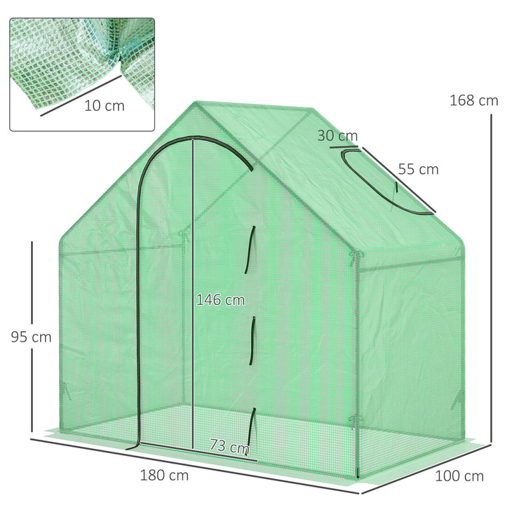 Walk In Tomato Greenhouse Garden Outdoor Mini Greenhouse Flower Planter Steel Frame with Zipped Door & Window, PE Cover, 180 x 100 x 168CM, Green