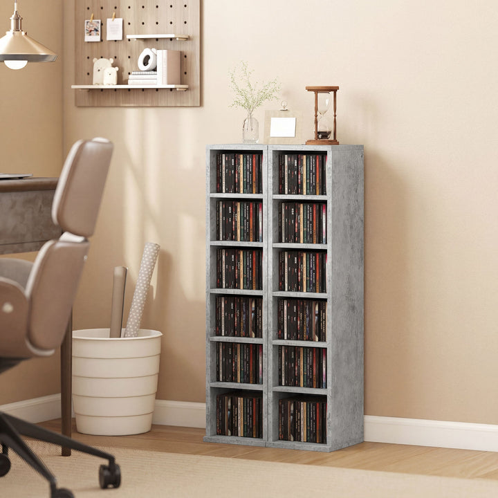 Set of 2 CD Media Display Shelf Unit Tower Rack with Adjustable Shelves