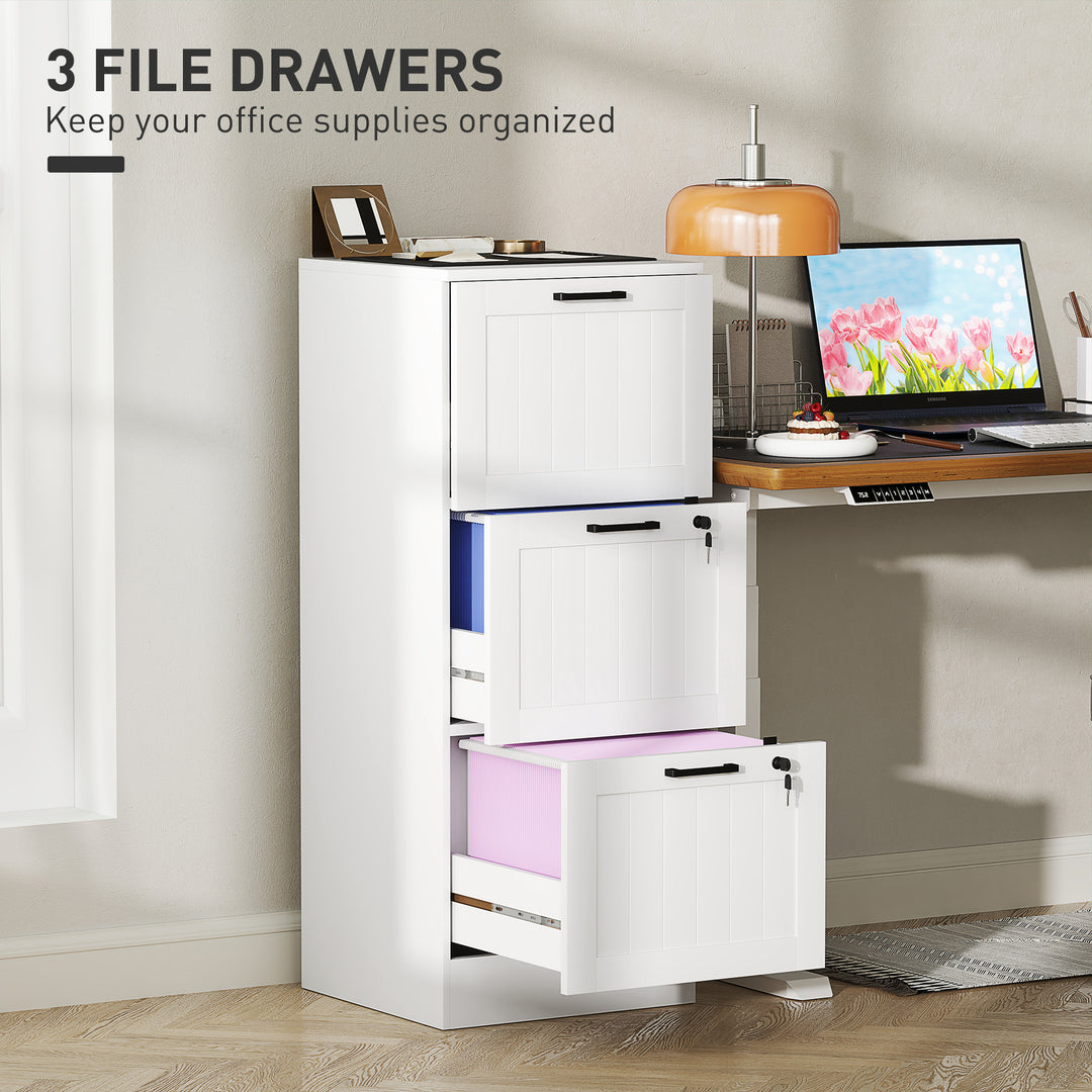 MCL 3 Drawer Filing Cabinet with Lock, Office Storage Cabinet with Adjustable Hanging Bars for A4 Letter Size Files, White