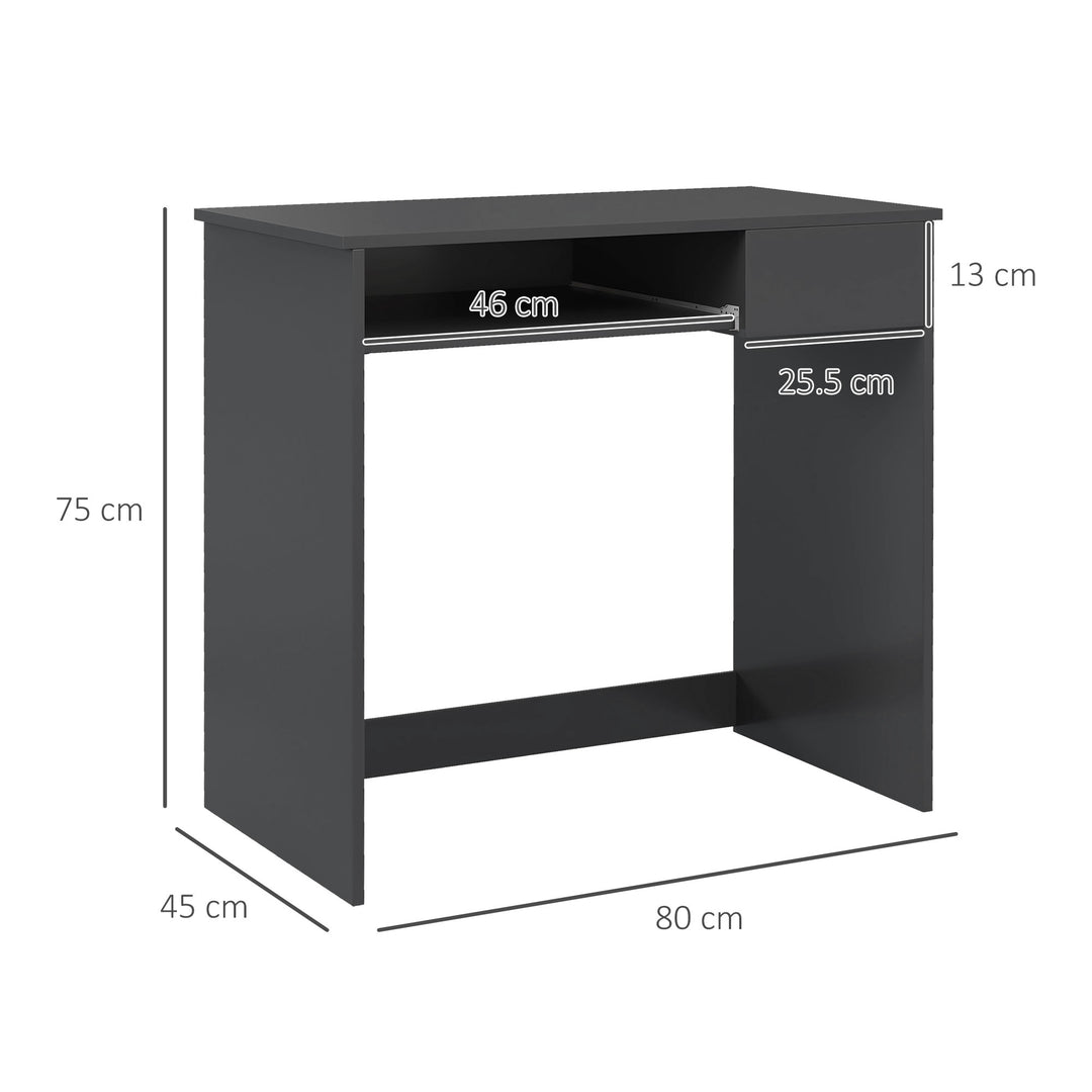 HOMCOM Computer Table with Keyboard Tray and Drawer, Compact Computer Desk, Study Desk, Writing Desk for Home Office, Grey | Aosom UK