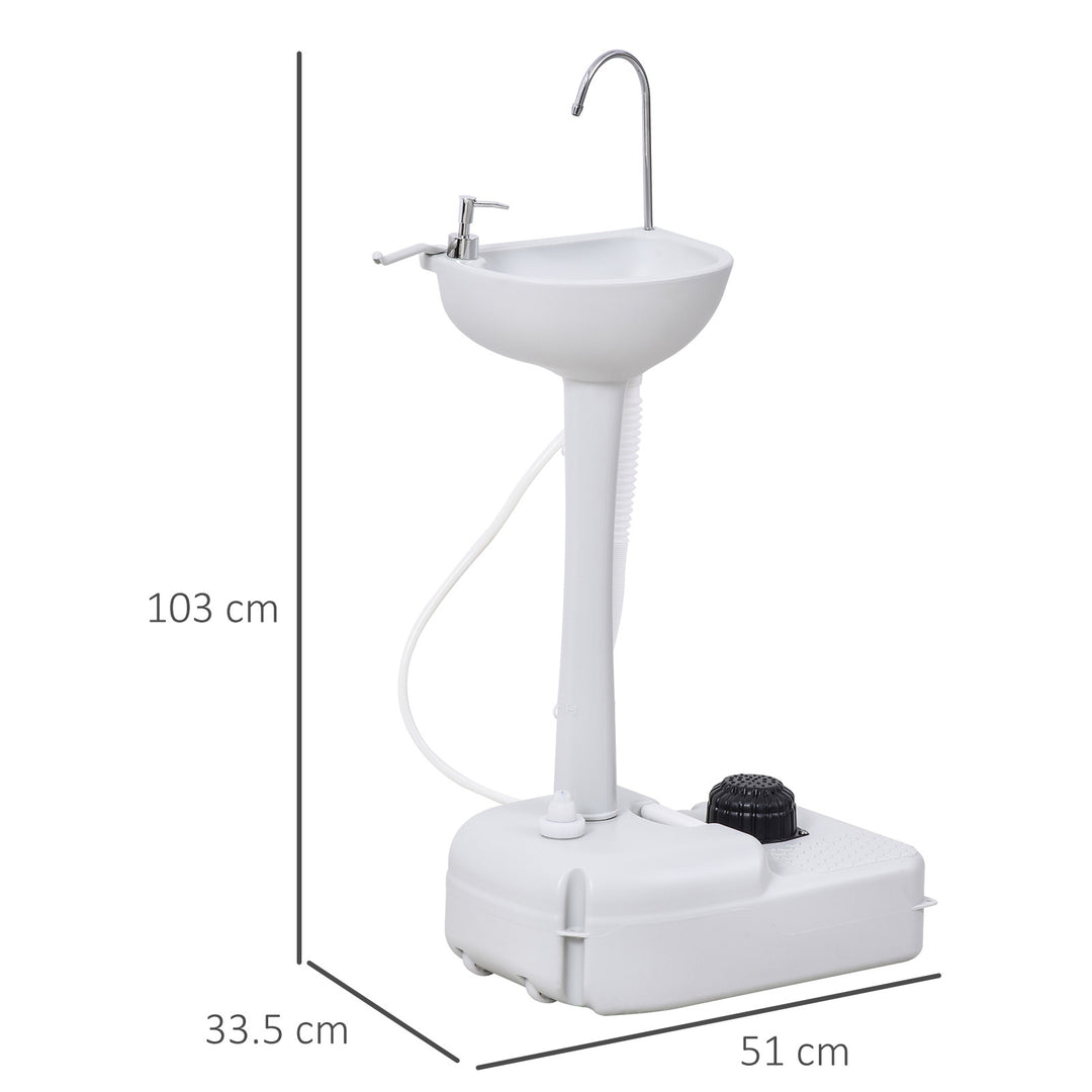 Camping Portable Handwash Sink w/ Towel Holder & Soap Dispenser Rolling Wheels Outdoor Drainage Equipment