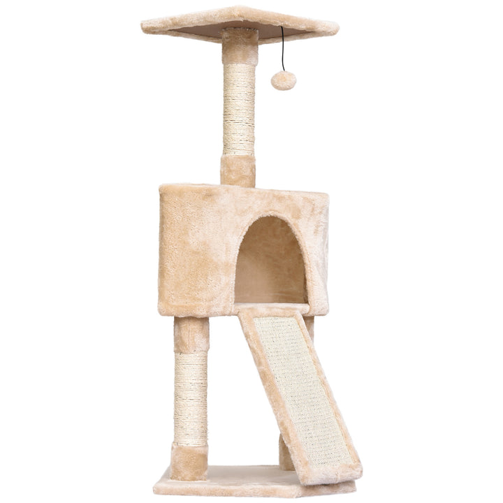 PawHut Interactive 3-Tier Cat Scratching Post: Sisal Rope and Dangle Toy for Play, Beige | Aosom UK