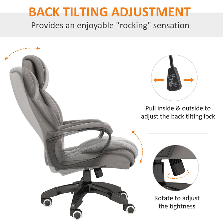 Office Chair with 6-Point Maaage and Back Heat, PU Desk Chair with Padded Seat and Armrest, Computer Chair with Tilt Function for Home, Grey