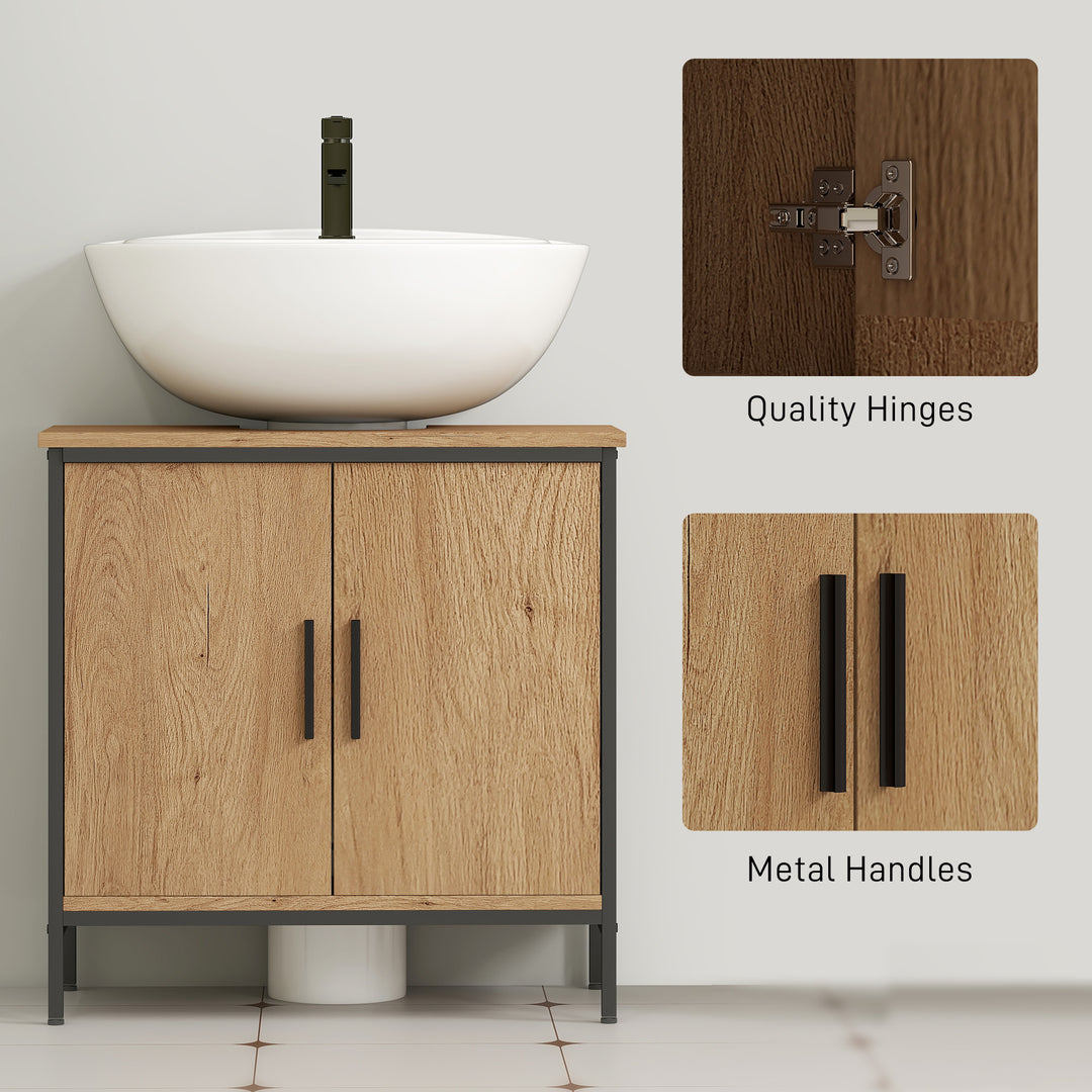 Bathroom Vanity Unit, Under Sink Storage Cabinet with 2 Doors, Adjustable Shelf for Basin without or with Pedestal, Oak