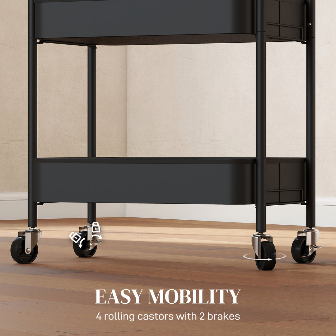Three-Tier Steel Storage Trolley - Black