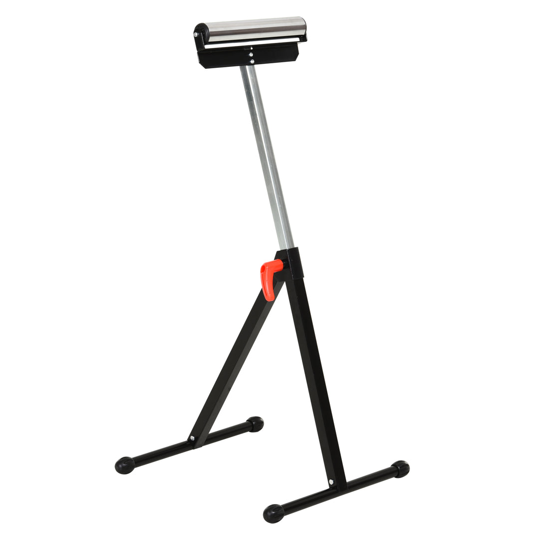 MCL Folding Roller Stand, Material Support Pedestal with Ball Bearing Roller Height Adjustable Portable, Metal Construction, Black