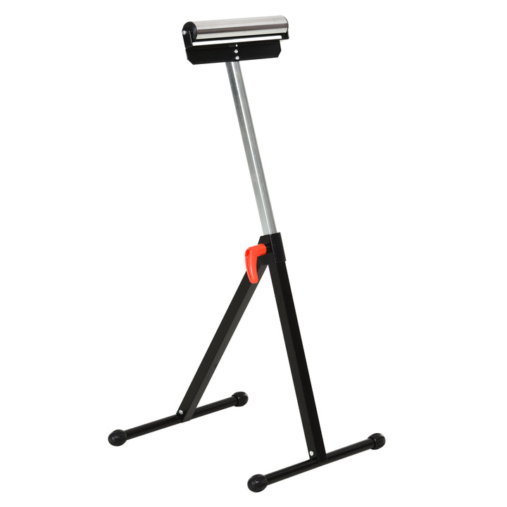 MCL Folding Roller Stand, Material Support Pedestal with Ball Bearing Roller Height Adjustable Portable, Metal Construction, Black
