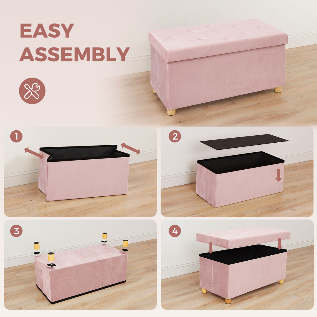 Velvet Upholstered Foldable Ottoman Footrest, Storage Ottoman Bench wi