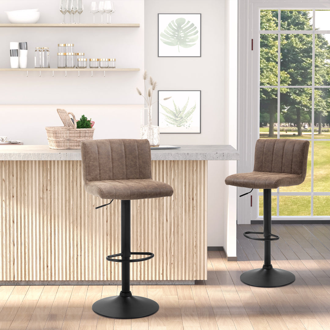 HOMCOM Barstools Set of 2 Adjustable Height Swivel Gas Lift PU Leather Counter Bar Chairs with Footrest, Brown | Aosom UK