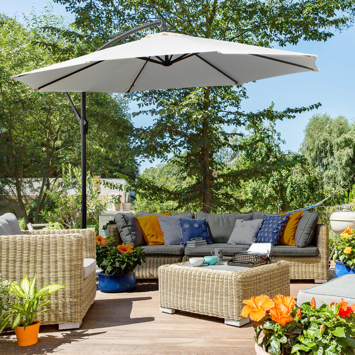 3m Banana Umbrella Parasol, Offset Cantilever Parasol Umbrella with Cross Base, Cream White
