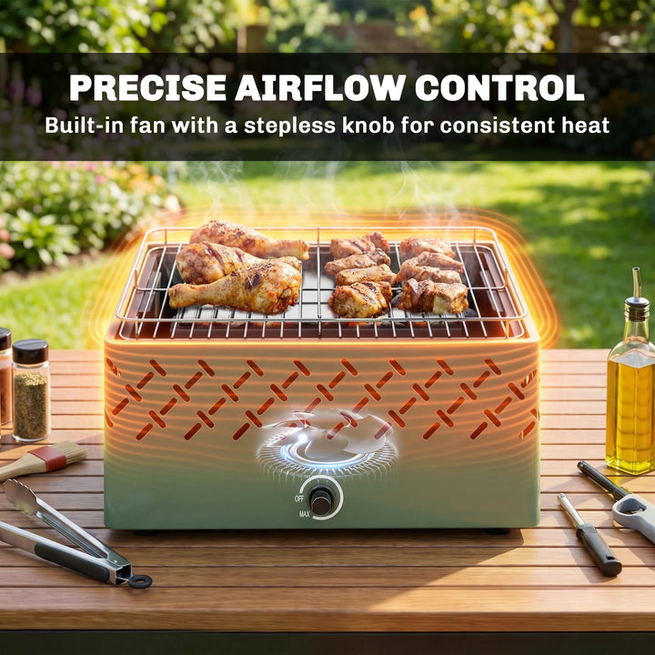 Portable Charcoal BBQ Grill, Battery Powered Barbecue Grill with Built