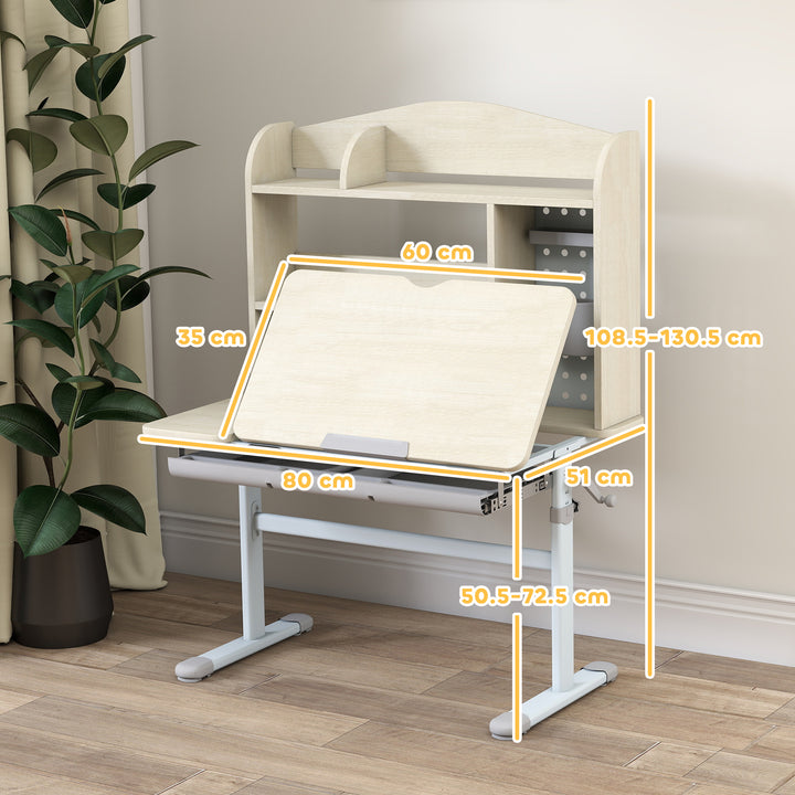 Kids Desk Height Adjustable with Tilt-Desktop, Hutch, Drawer, Storage Shelf, Pegboard, for 3-12 Years Old