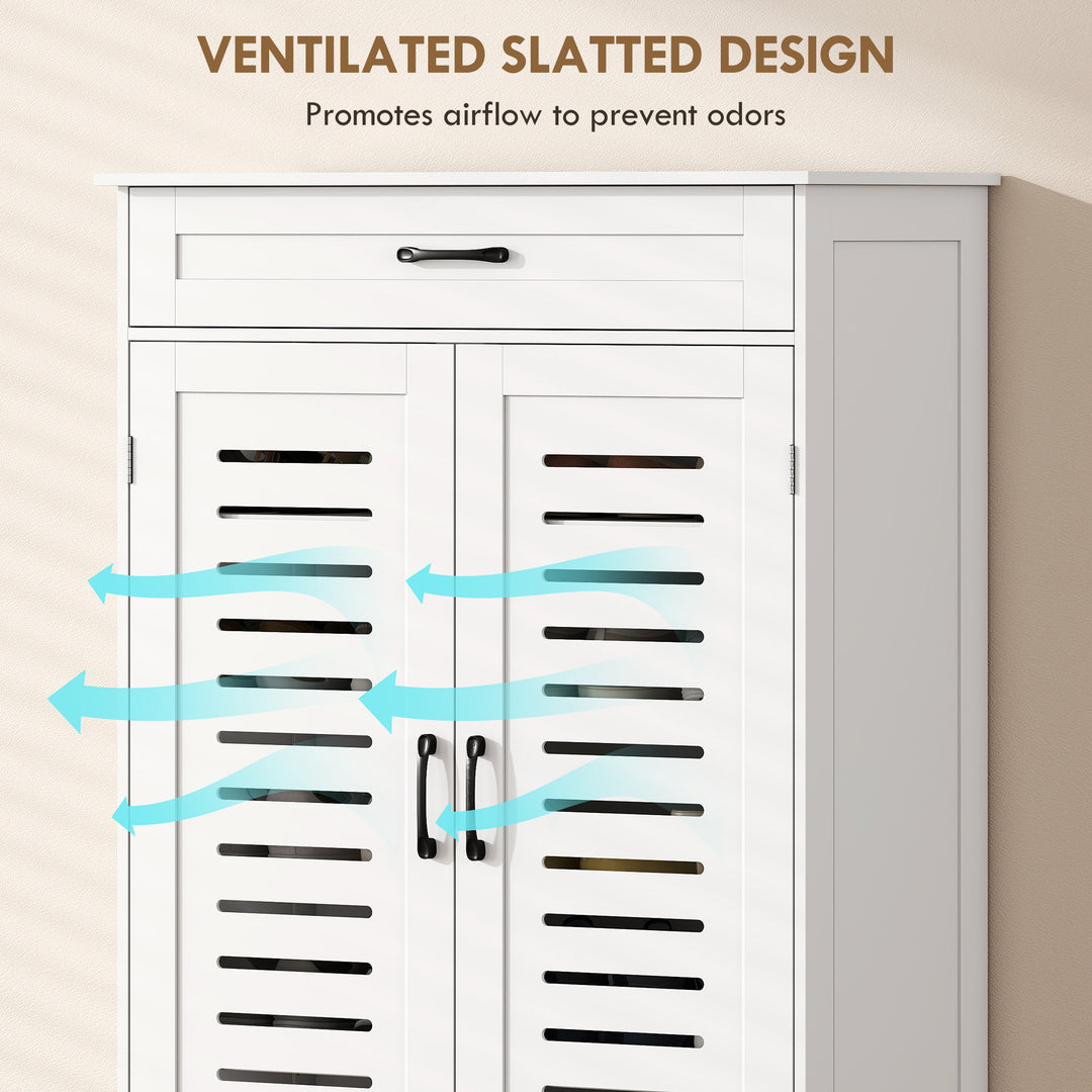 Shoe Cabinet with Louvered Doors, Modern Shoe Storage Cabinet with Dra