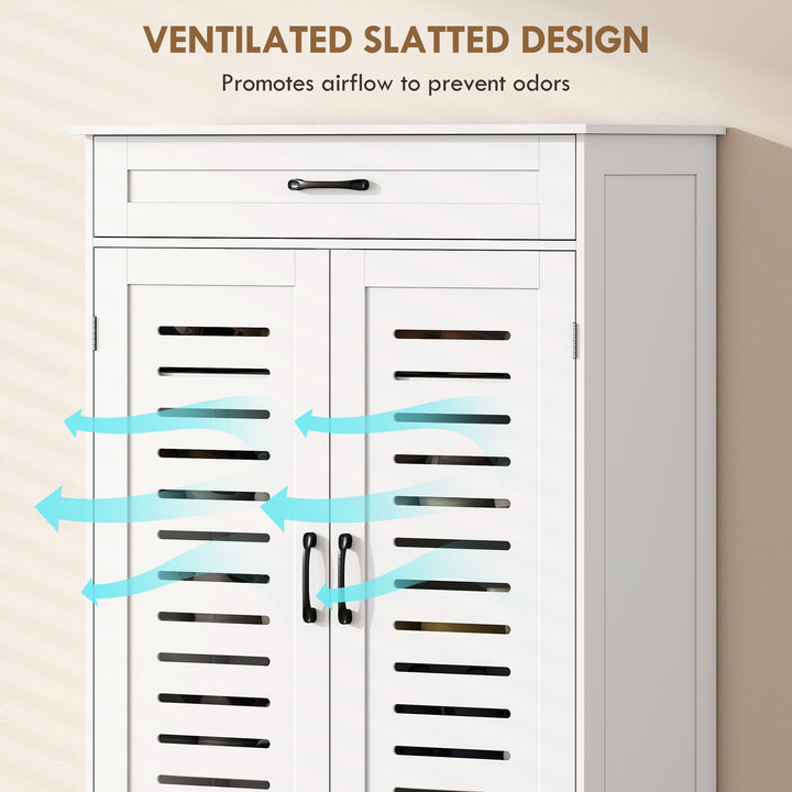 Shoe Cabinet with Louvered Doors, Modern Shoe Storage Cabinet with Dra