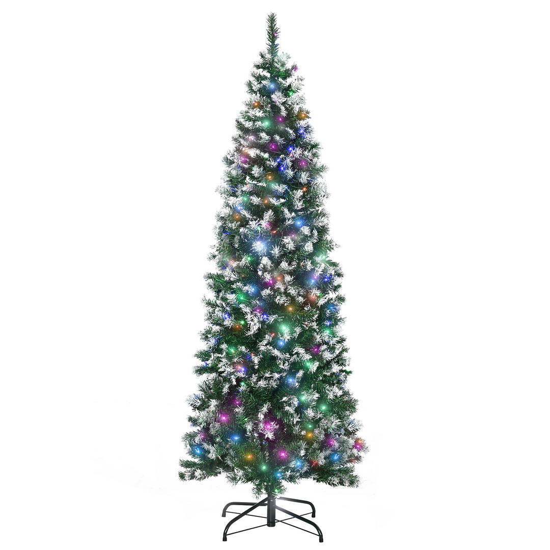 MCL 6FT Tall Prelit Pencil Slim Artificial Christmas Tree with Realistic Branches, 300 Colourful LED Lights and 618 Tips, Xmas Decoration, Green