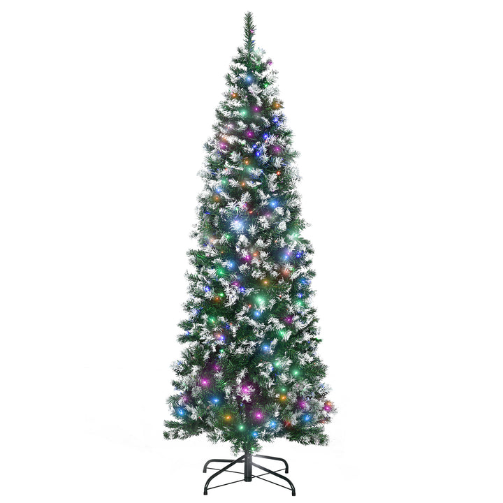 MCL 6FT Tall Prelit Pencil Slim Artificial Christmas Tree with Realistic Branches, 300 Colourful LED Lights and 618 Tips, Xmas Decoration, Green