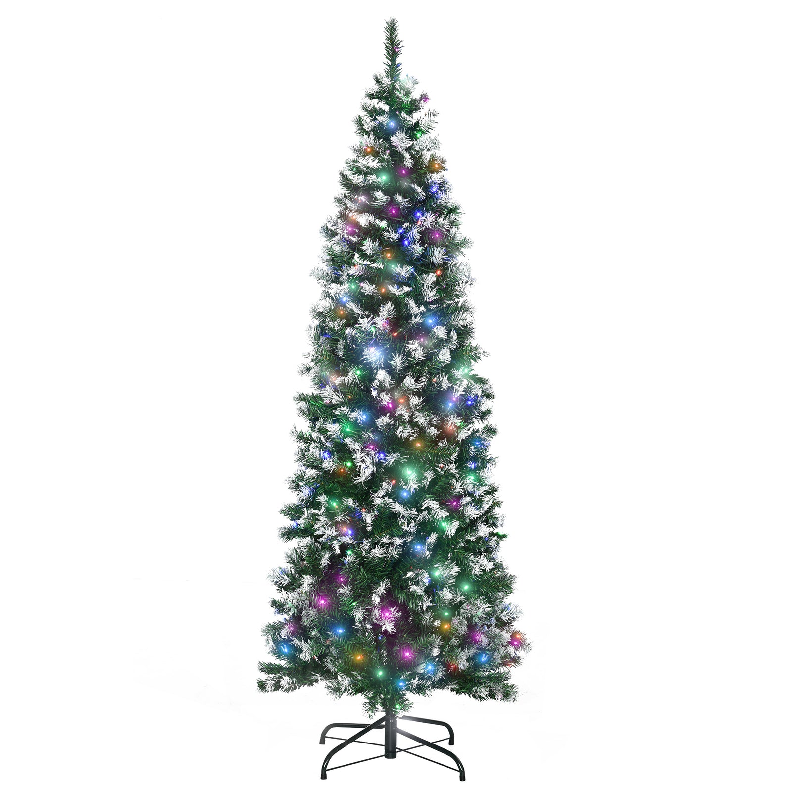 6FT Tall Prelit Pencil Slim Artificial Christmas Tree with Realistic Branches, 300 Colourful LED Lights and 618 Tips, Xmas Decoration, Green