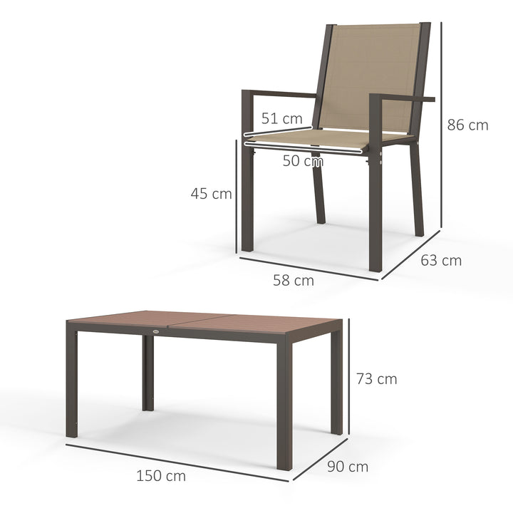 Seven-Piece Garden Dining Set, with Plastic Wood-Top Table - Brown