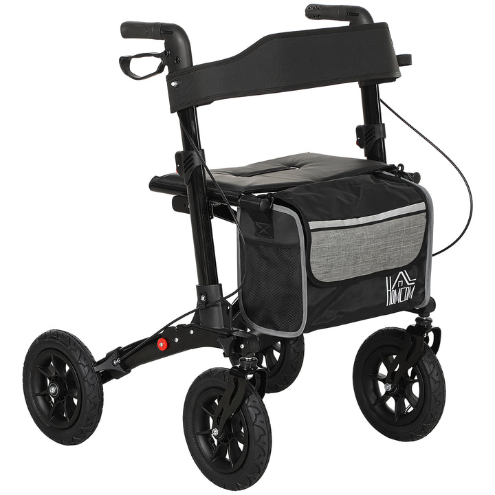 Folding Rollator Walker with Seat, Backrest, Lightweight Walking Frame with Storage Bag, Dual Brakes, Adjustable Handle Height, Suspension System, 4 Wheeled Walker for Seniors - Black