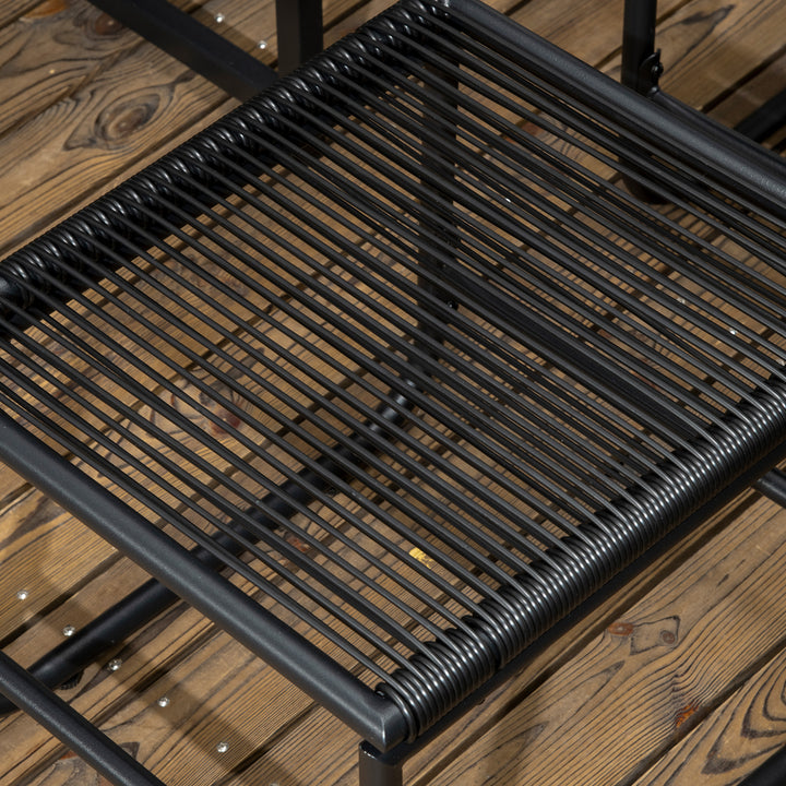 10 Seater Rattan Cube Garden Furniture Set, Rattan Dining Set with Cushions, Outdoor Dining Table and Chairs with 6 Armchairs, 4 Stools, Rectangular Wood Grain Plastic Top Table, Black
