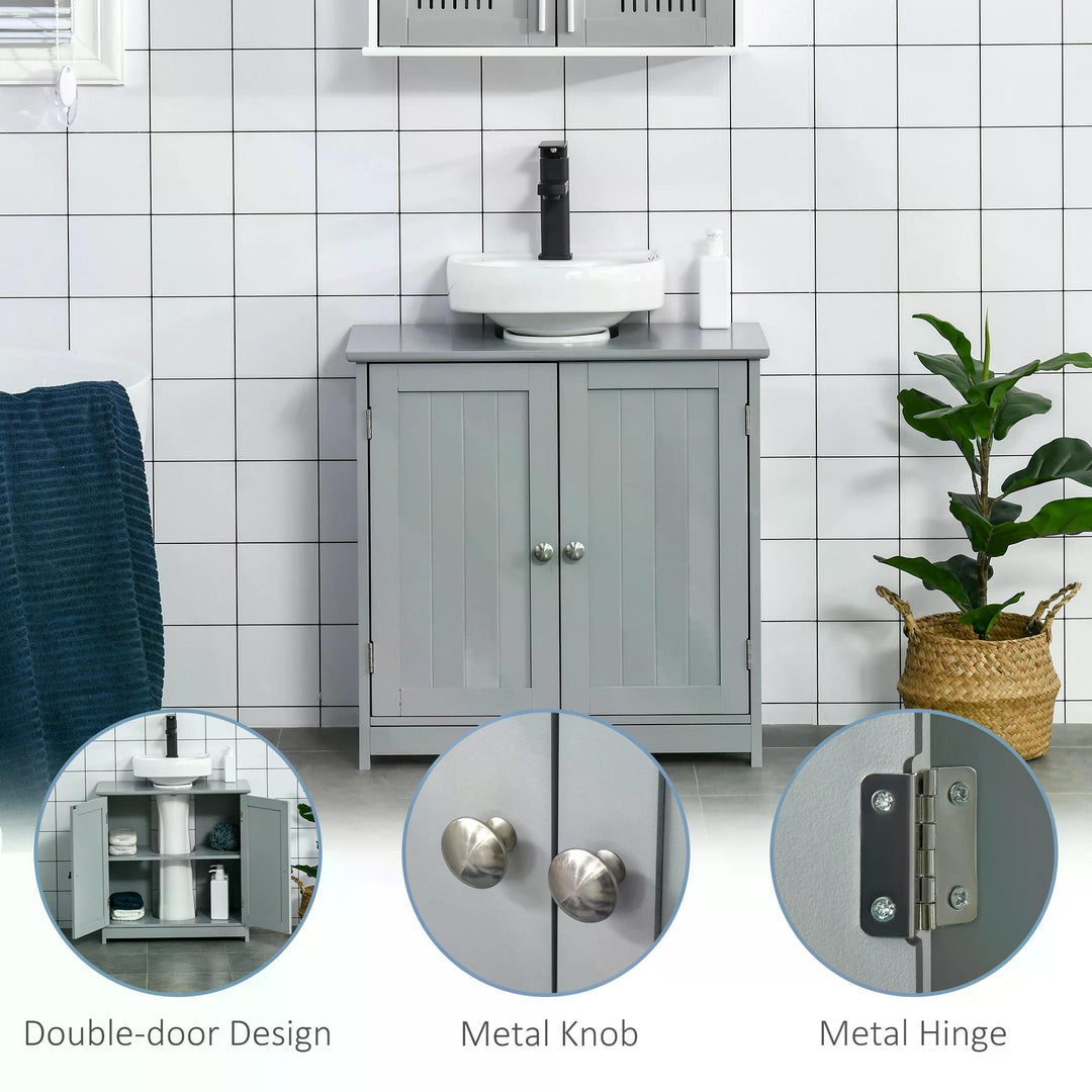 Kleankin Compact Under-Sink Cabinet, 60x60cm, with Adjustable Shelf, Handles, Drainage, Space-Saving Bathroom Organizer, Grey | Aosom UK