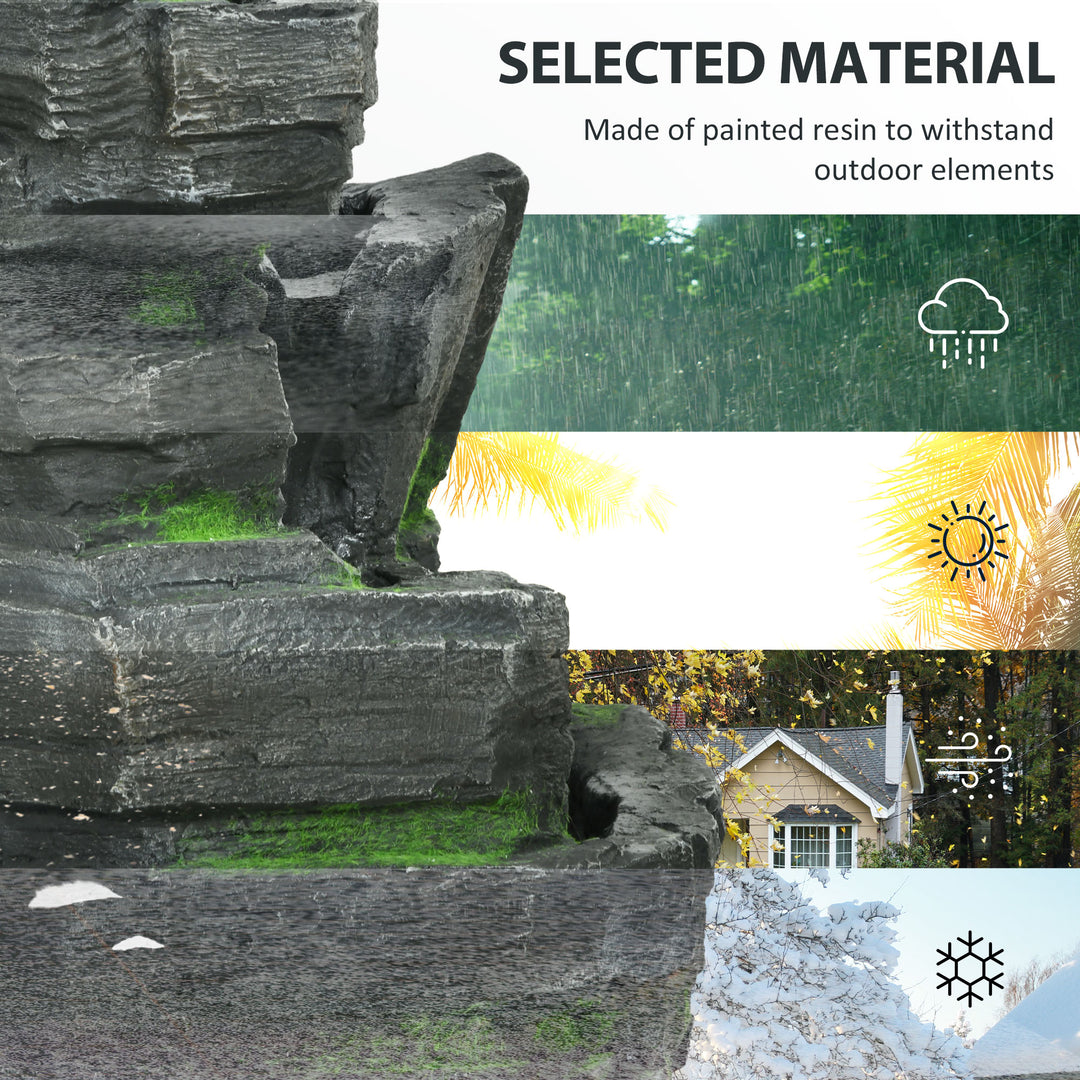 Garden Water Feature with LED Lights - Dark Grey