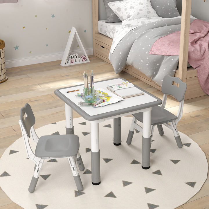 AIYAPLAY Height Adjustable Toddler Table and Chair Set, 3 Pcs Children Activity Table w/ 2 Chairs, for Playroom, Bedroom - Grey