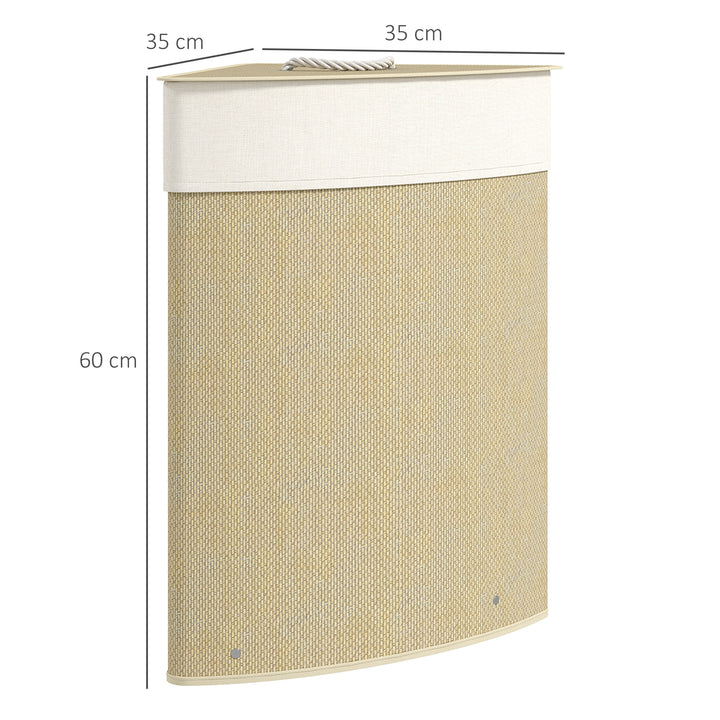 Bamboo Laundry Basket with Lid, 55L Corner Laundry Hamper with Removable Washable Liner Bag, Bathroom Triangle Washing Basket, 35 x 35 x 60 cm, Nature Wood Finish