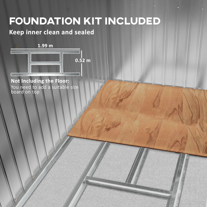 7 x 4ft Galvanised Steel Garden Shed, with Foundation Kit - Green