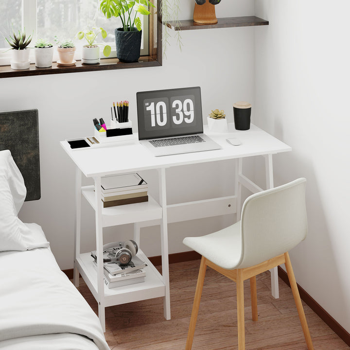Compact Computer Desk with Storage Shelves, Study Table with Bookshelf, PC Table Workstation for Home Office, Study, Easy Assembly, 106 x 51cm, White