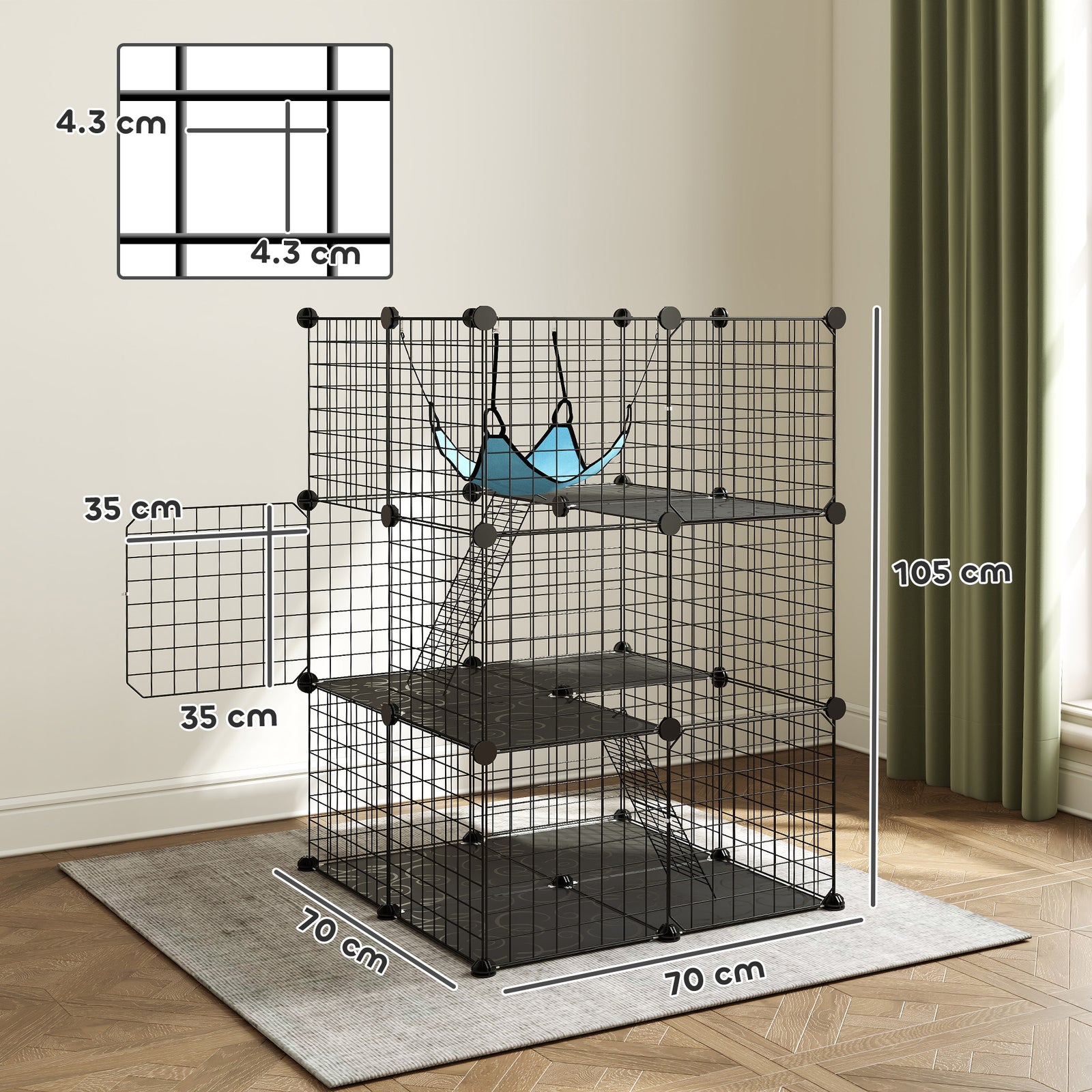 Indoor Cat Cage DIY Customizable 3-Tier Indoor Cat Enclosure with 3 Do