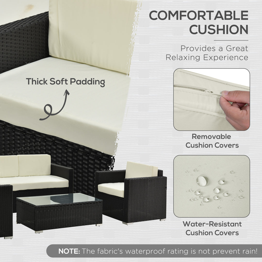 MCL 4-Seater Rattan Sofa Set Garden Rattan Furniture Wicker Steel Chair Seat Furniture Patio Rattan Garden Sofa Black