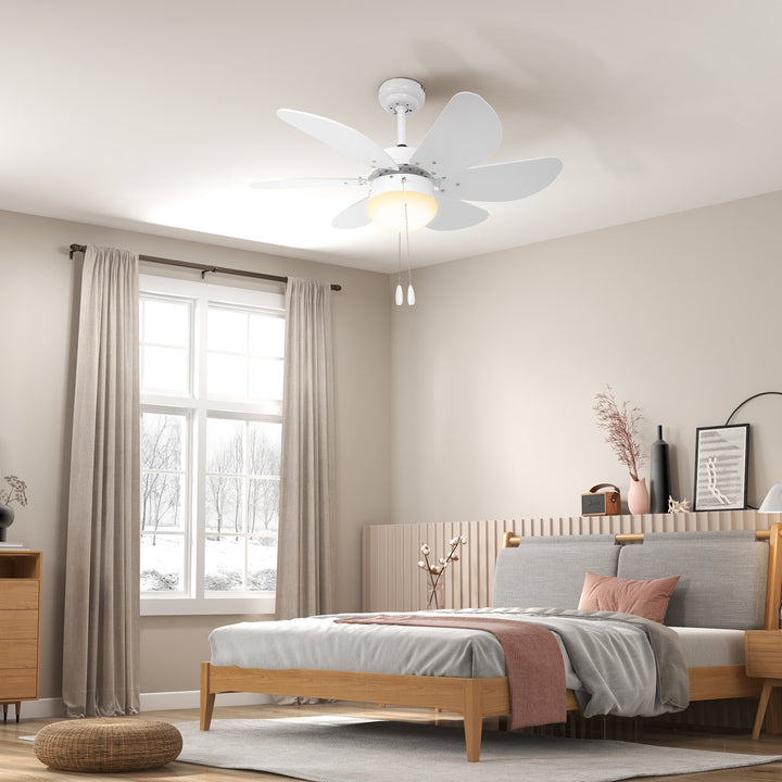 HOMCOM Ceiling Fan Lights with Reversible 6-Blade and Pull-Chain Operation, Flush Mount Light, 3 Speeds Ceiling Fan with Light, White | Aosom UK