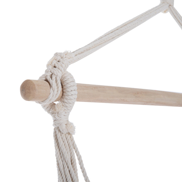 MCL Outdoor Hanging Rope Chair with Cotton Rope, Garden Hammock Chair with Wooden Support Bar Cotton Cloth, Portable Garden Chair for Patio & Tree, Red