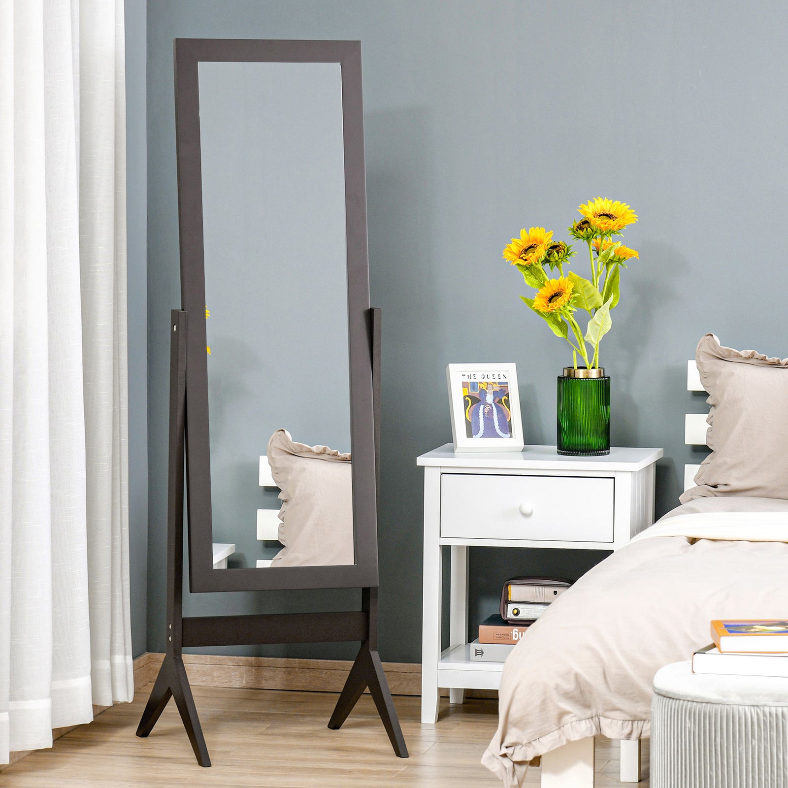 Freestanding Dressing Mirror Bedroom Tall Adjustable Angle 148x47cm Brown