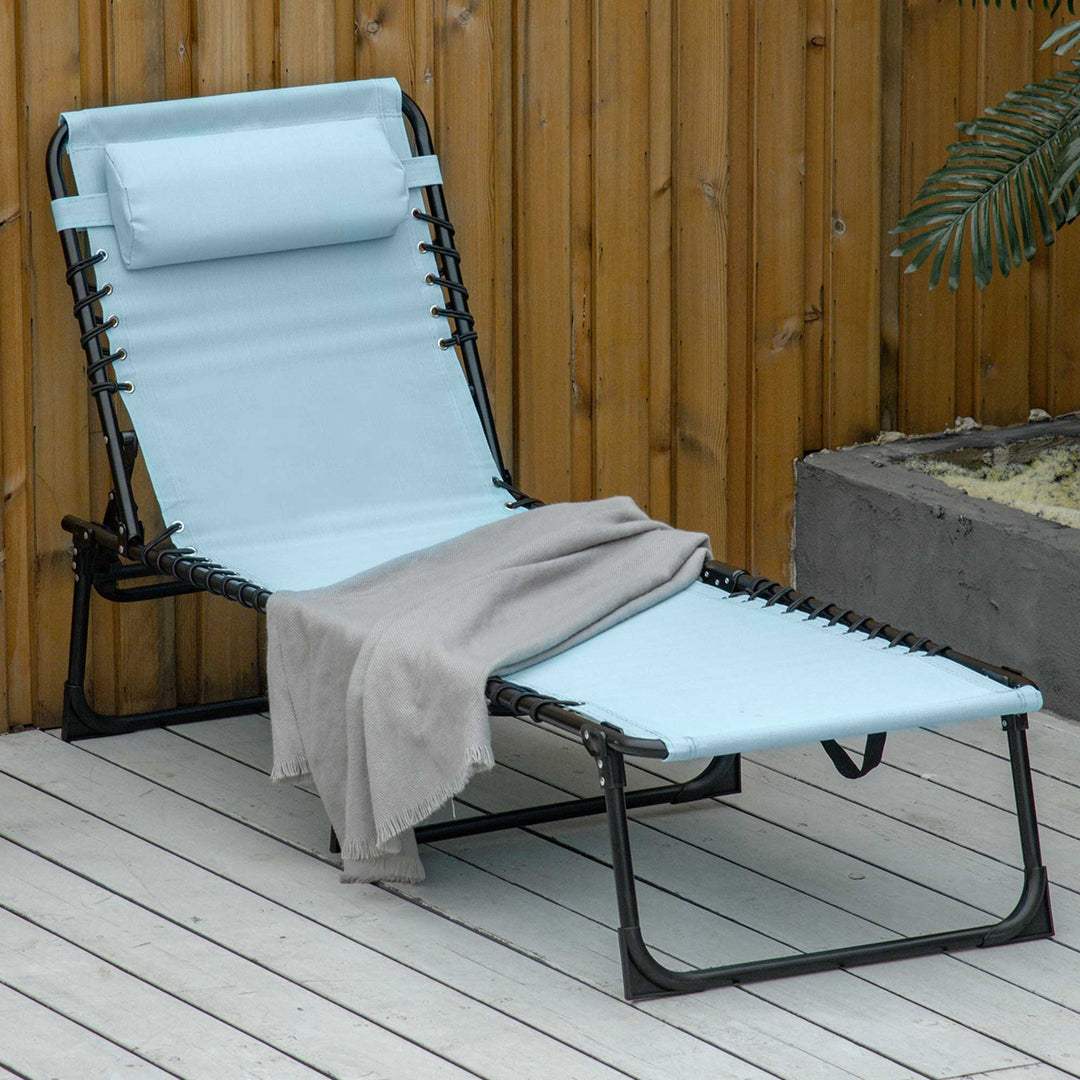 Outsunny Folding Sun Lounger, Beach Chaise Chair, 4 Position Adjustable, Garden Cot Camping Recliner, Baby Blue | Aosom UK