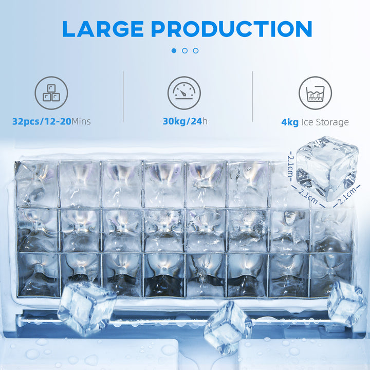 Commercial Ice Maker Machine, Freestanding Industrial Ice Cube Maker with Digital Control, Ice Scoop, Self-cleaning, 4kg Ice Storage, 30kg/24 Hours for Home, Office, Bar, Restaurant