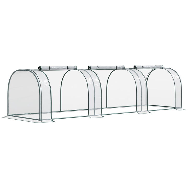 Outsunny Portable Small Greenhouse, Steel Frame w/ Zipper Doors, PVC Tunnel Greenhouse Plant Grow House, 350L x 100W x 80H cm | Aosom UK