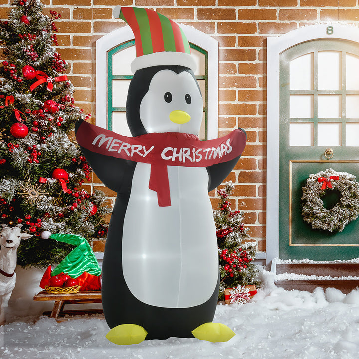 MCL 8ft Inflatable Penguin & Christmas Banner Decoration Indoor Outdoor Weather-Resistant Shell Fun Cute
