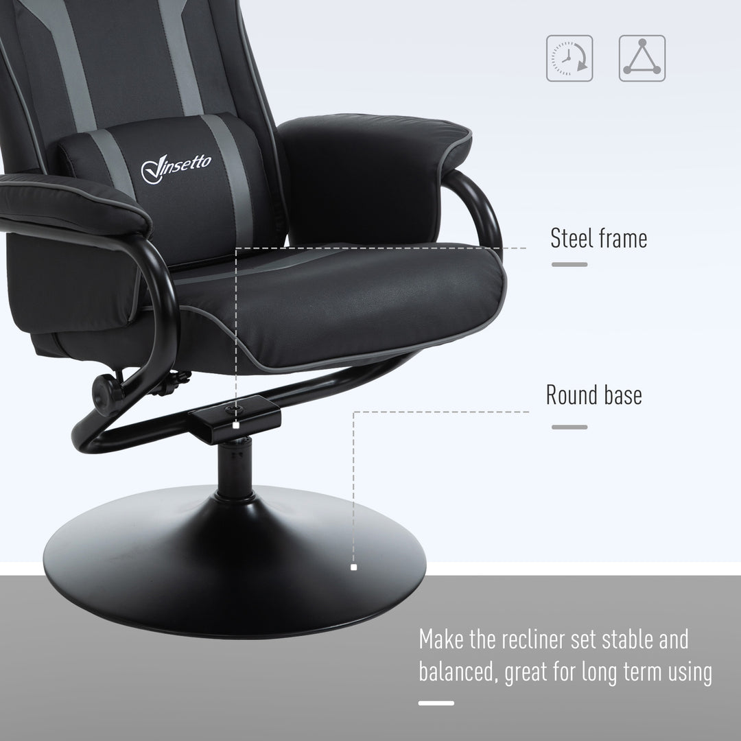 Reclining Chair and Stool Set, Recliner Chair with Headrest, Gaming Chair with Lumbar Support, Pedestal Base for Home Office, Grey